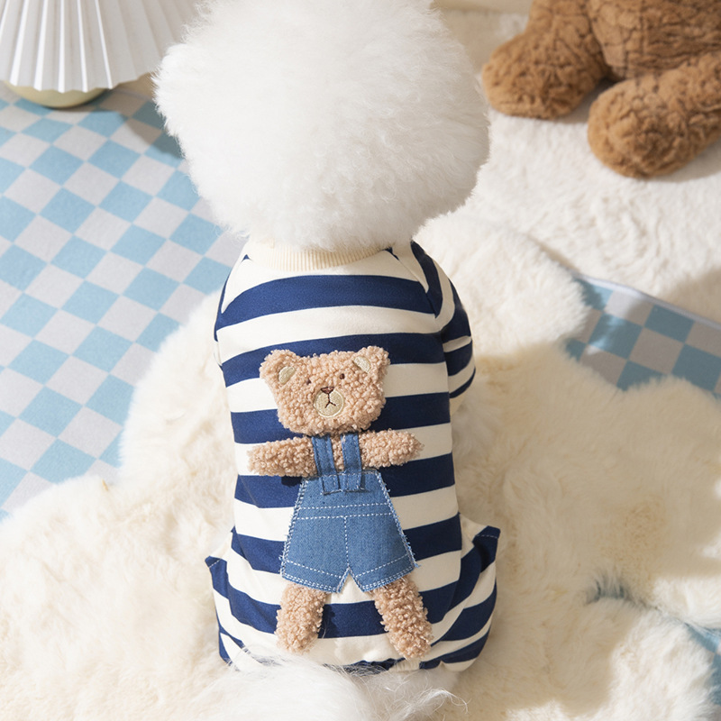 Adorable Bear Stripe Winter Pet Jumpsuit
