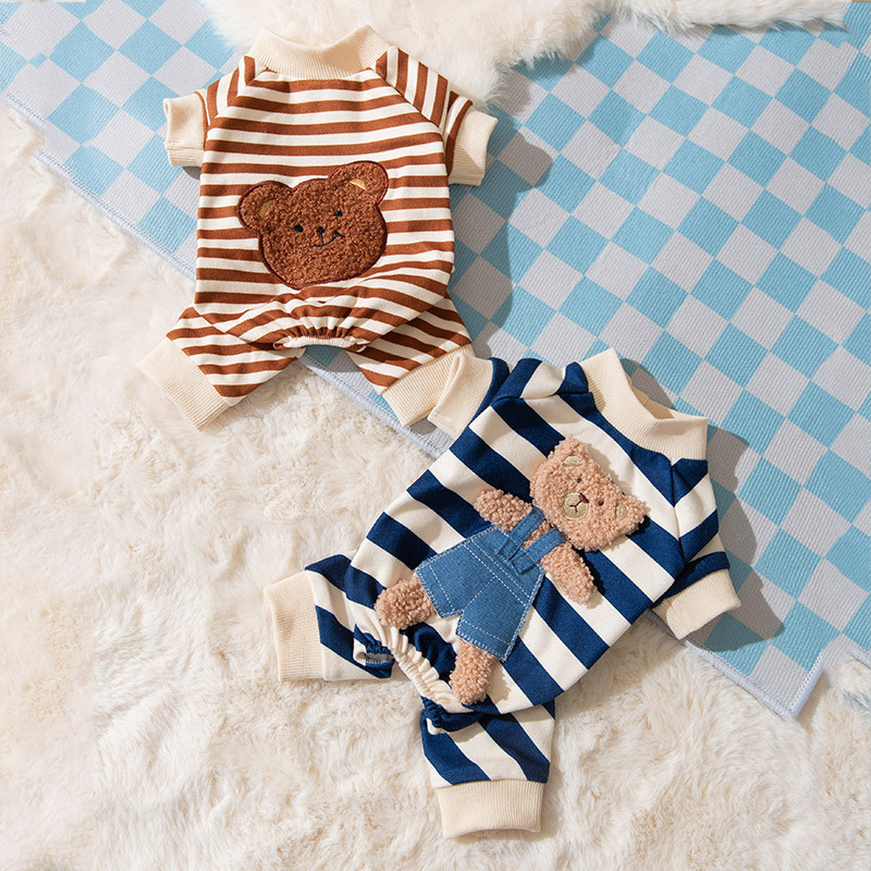 Adorable Bear Stripe Winter Pet Jumpsuit