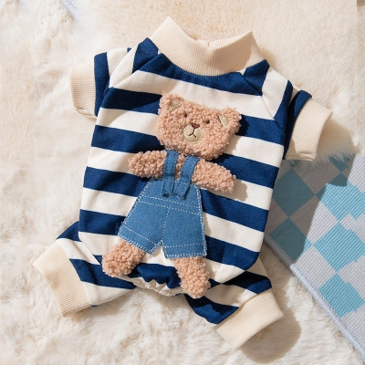 Adorable Bear Stripe Winter Pet Jumpsuit 02