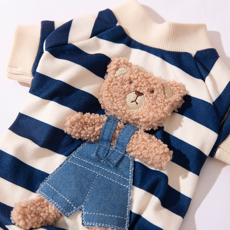 Adorable Bear Stripe Winter Pet Jumpsuit