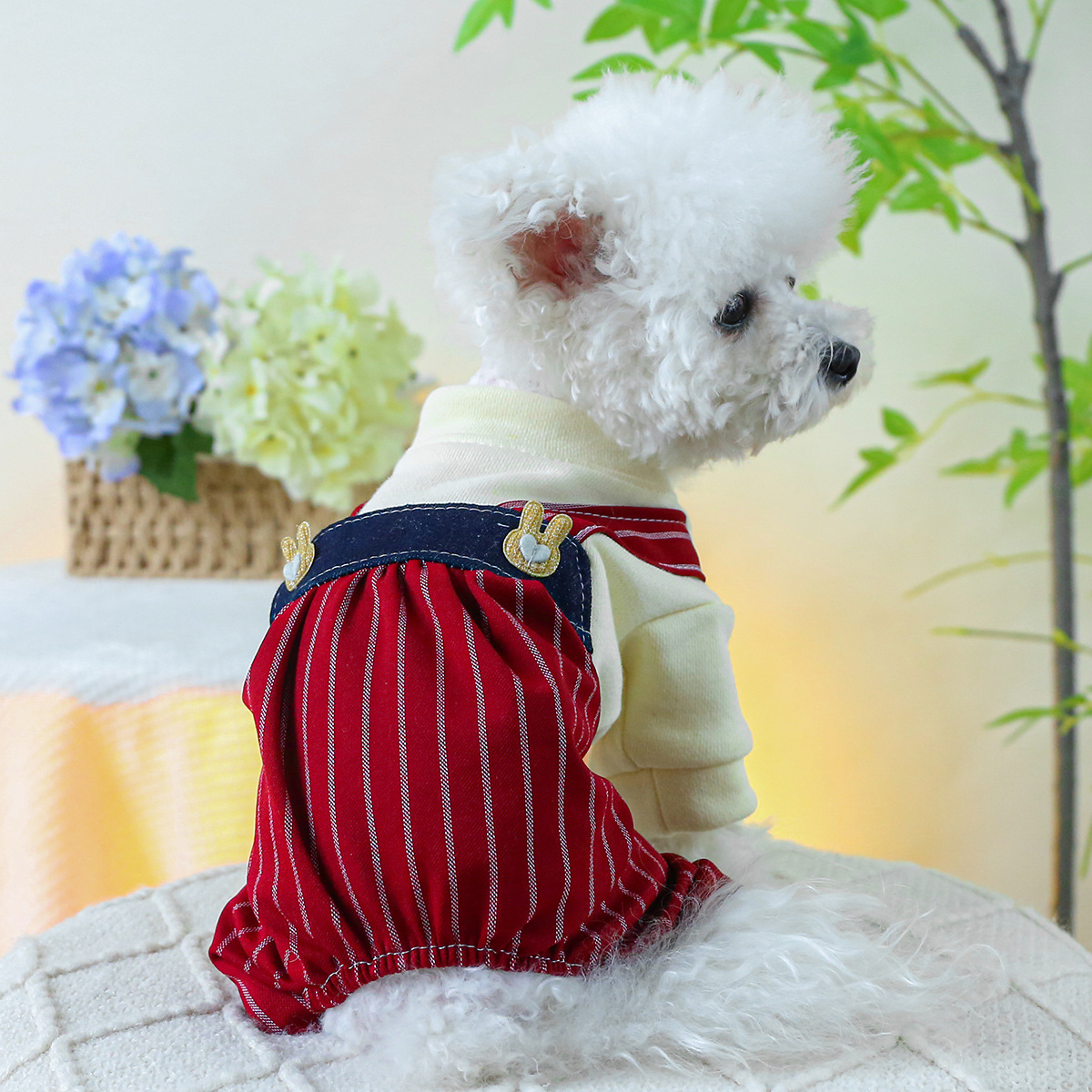 Cute Pet Striped Overalls