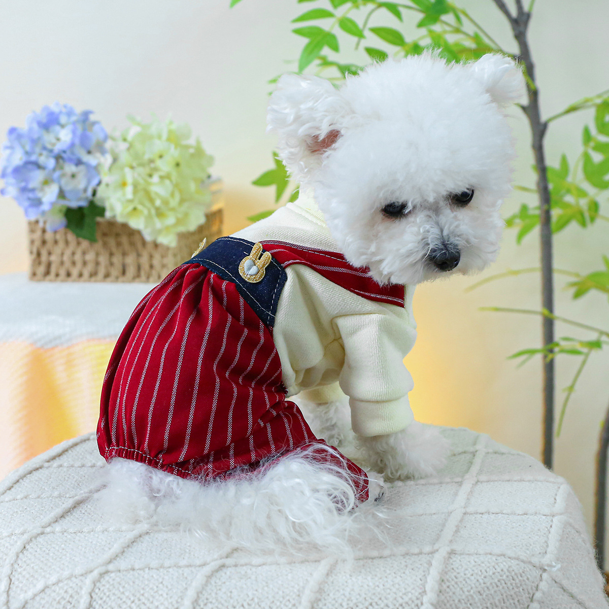 Cute Pet Striped Overalls