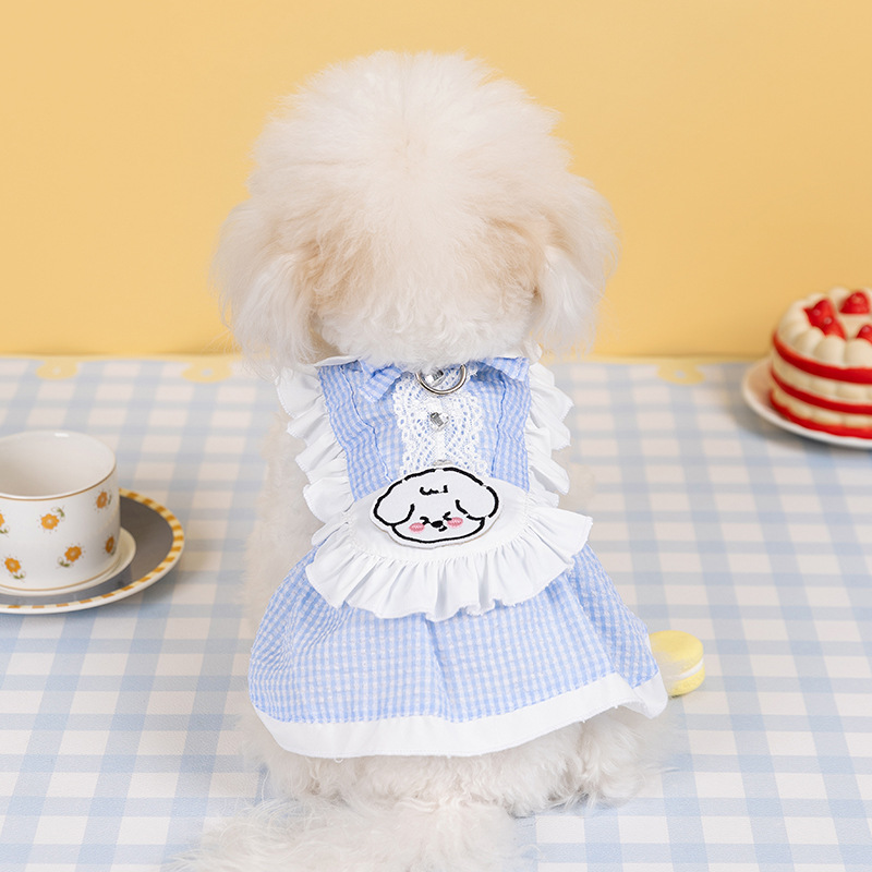 Pet Blue Chiffon Maid Dress with Embroidery