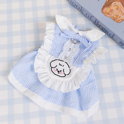 Pet Blue Chiffon Maid Dress with Embroidery 01