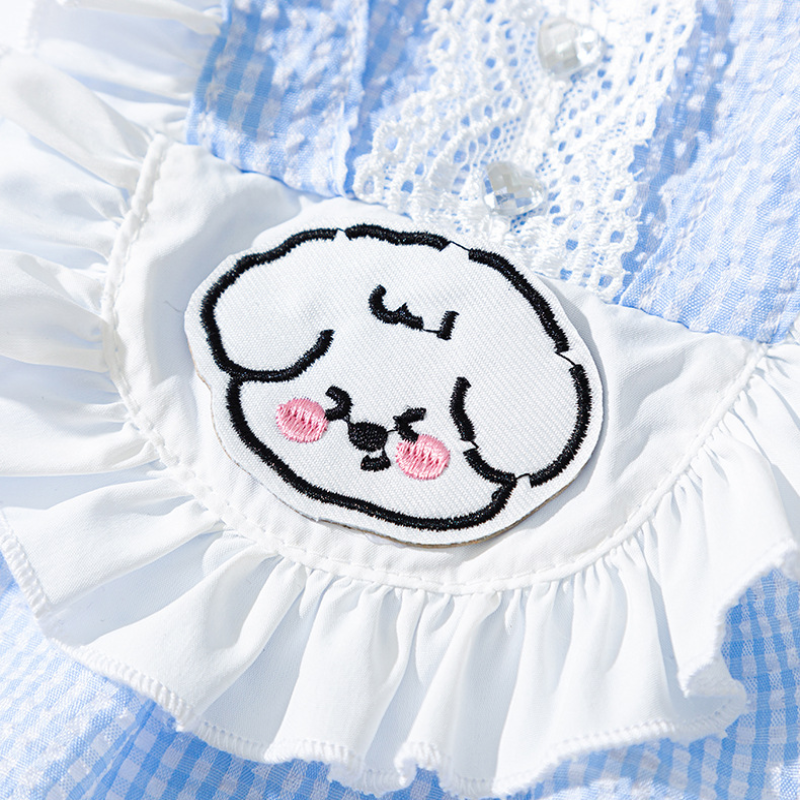 Pet Blue Chiffon Maid Dress with Embroidery