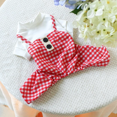 Pet Summer Sun Checkered Suspenders Outfit 02