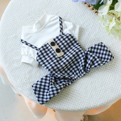 Pet Summer Sun Checkered Suspenders Outfit 01