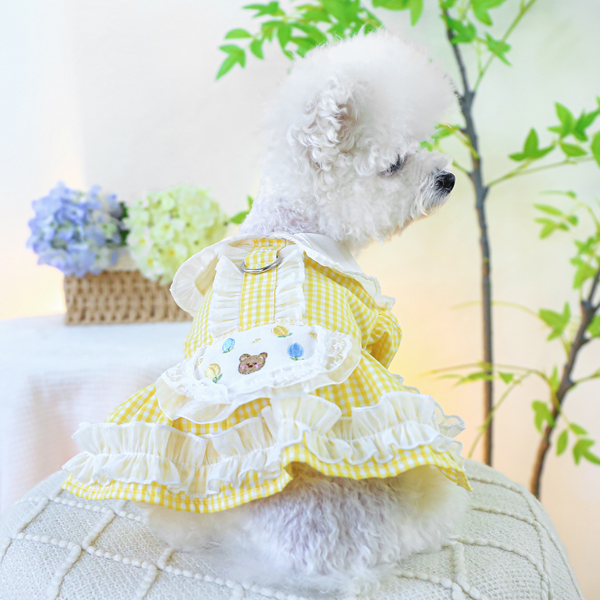  Puppy Princess Style Yellow Plaid Dress