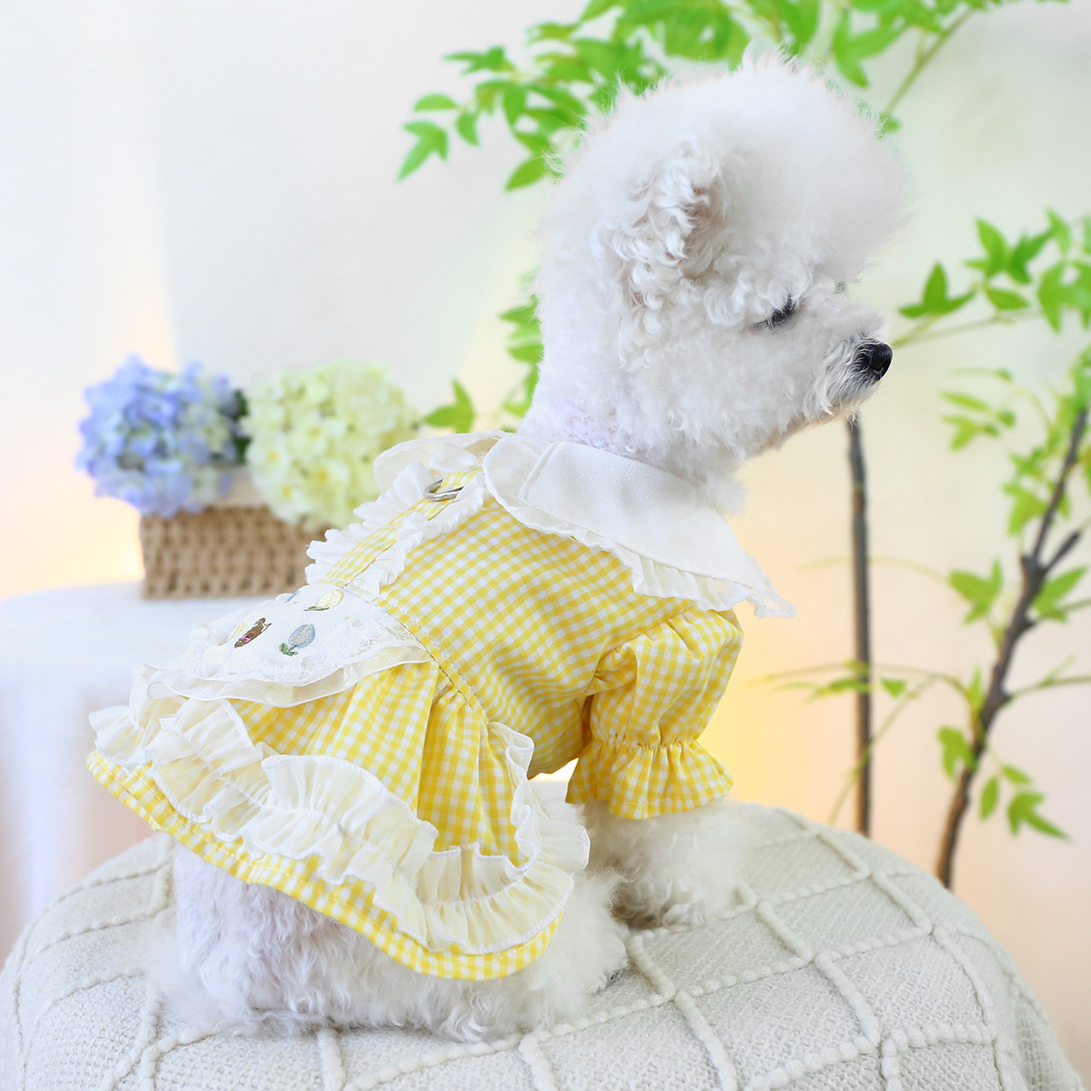  Puppy Princess Style Yellow Plaid Dress