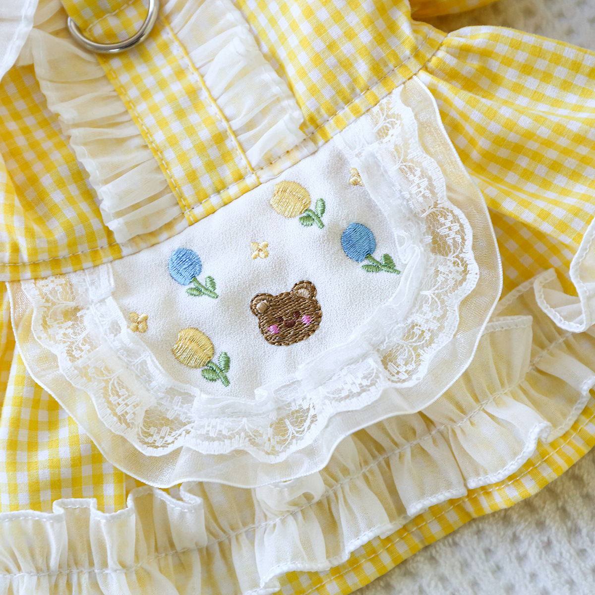  Puppy Princess Style Yellow Plaid Dress