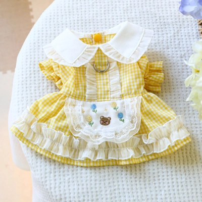  Puppy Princess Style Yellow Plaid Dress 01
