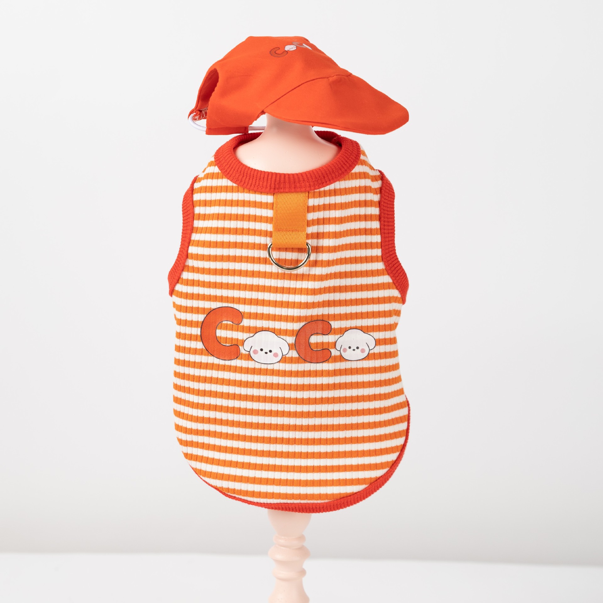 Pet Striped Vest with Cap and Leash