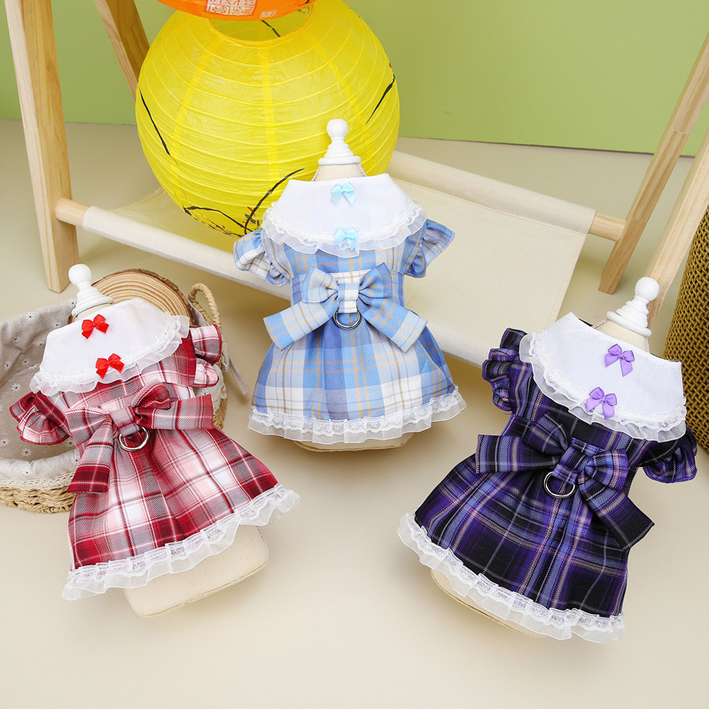 Pet Summer Princess School Bowknot Harness Dress