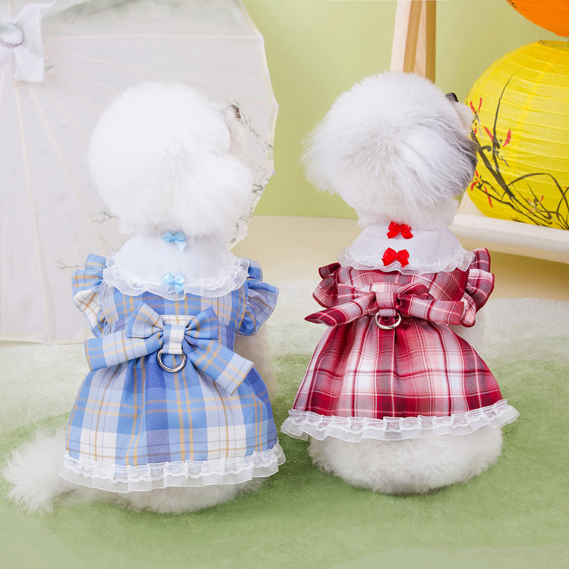 Pet Summer Princess School Bowknot Harness Dress