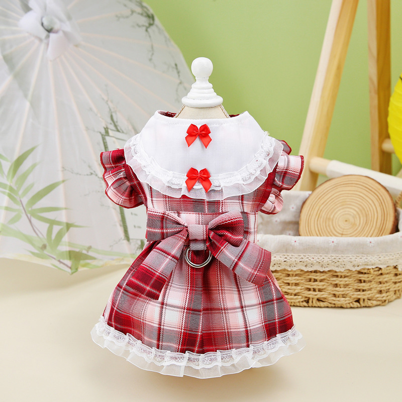 Pet Summer Princess School Bowknot Harness Dress