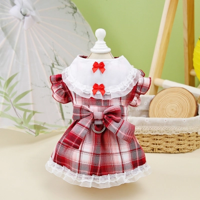 Pet Summer Princess School Bowknot Harness Dress 02