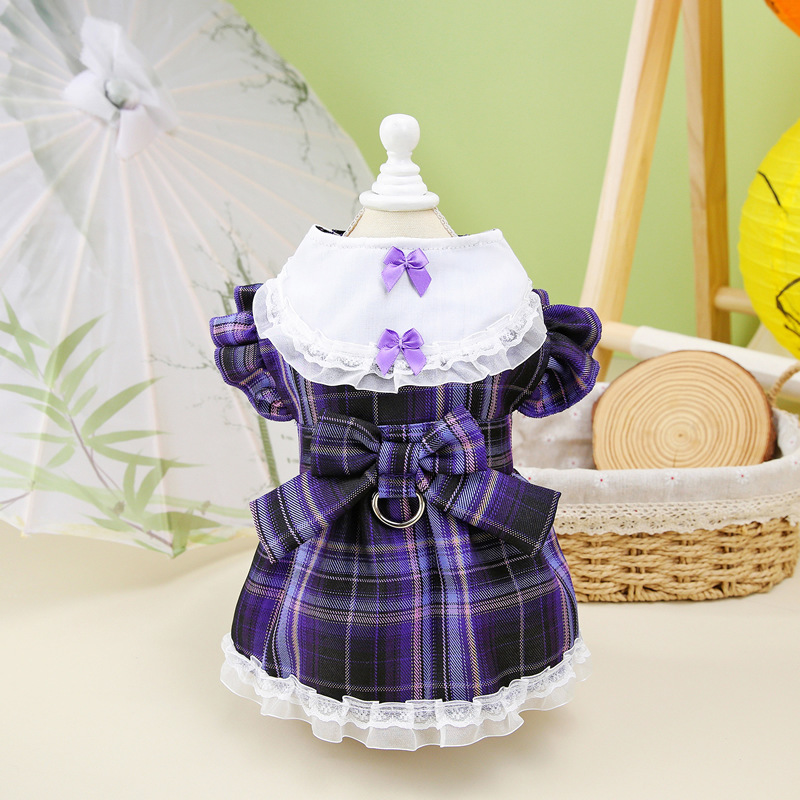 Pet Summer Princess School Bowknot Harness Dress