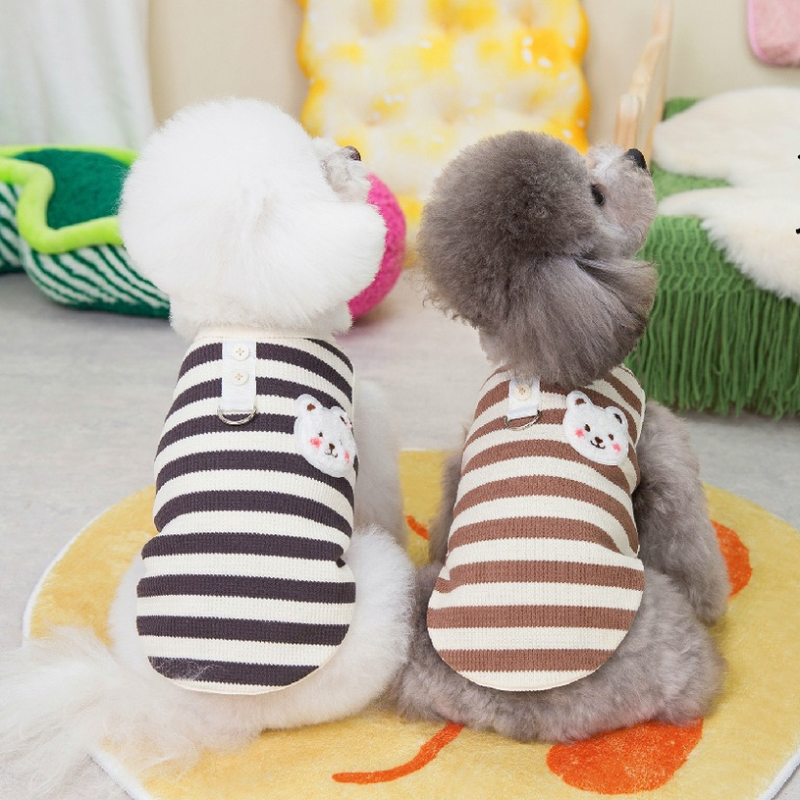 Adorable Striped Pet Sweaters with Bear Patch