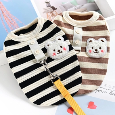 Adorable Striped Pet Sweaters with Bear Patch 01