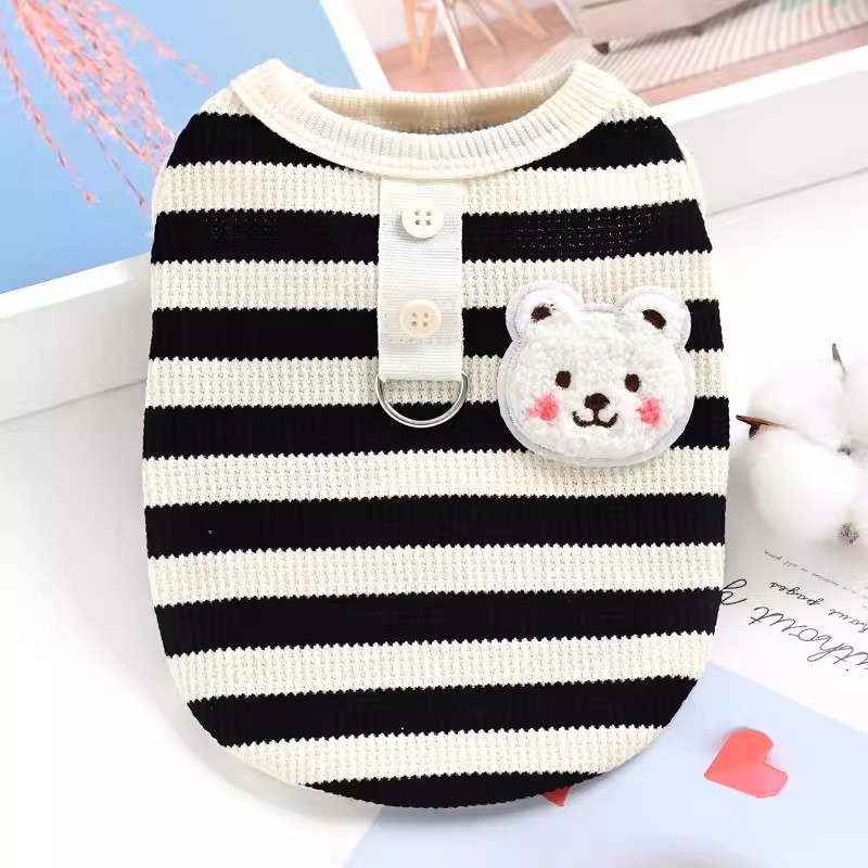 Adorable Striped Pet Sweaters with Bear Patch