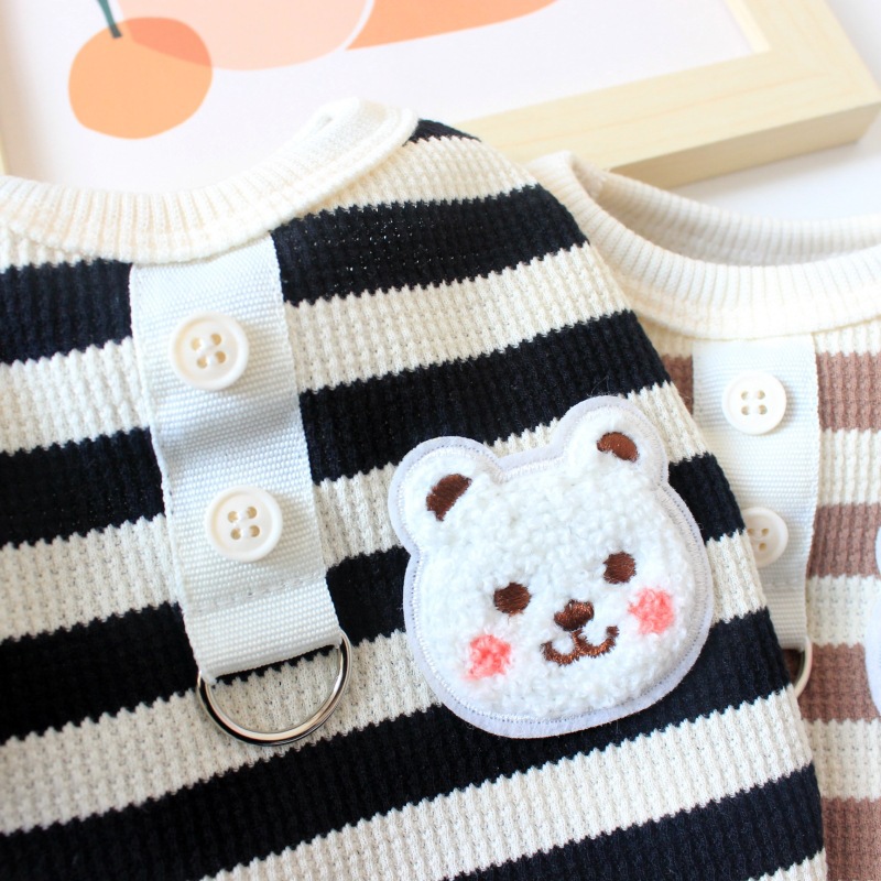 Adorable Striped Pet Sweaters with Bear Patch