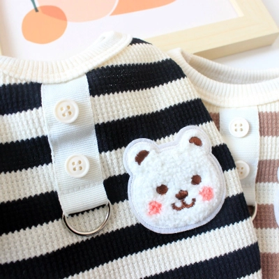 Adorable Striped Pet Sweaters with Bear Patch 02