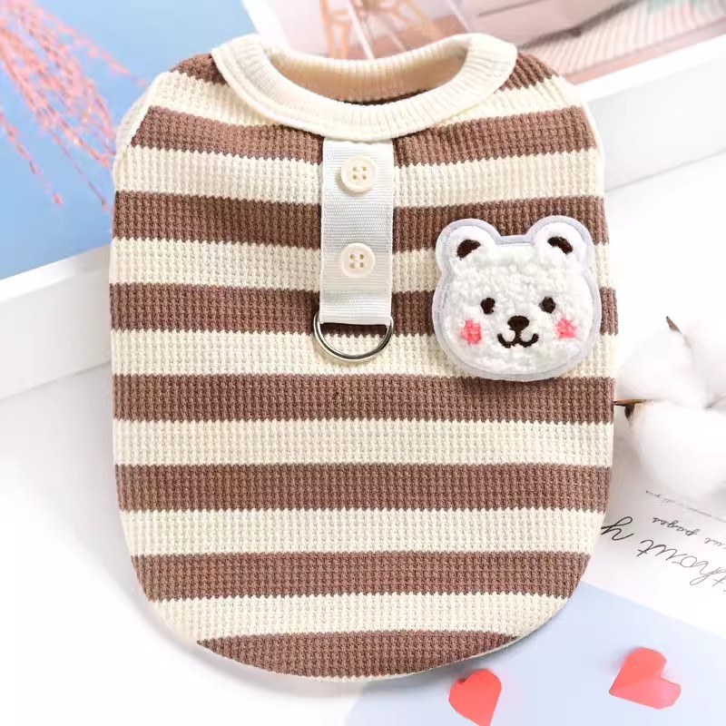 Adorable Striped Pet Sweaters with Bear Patch