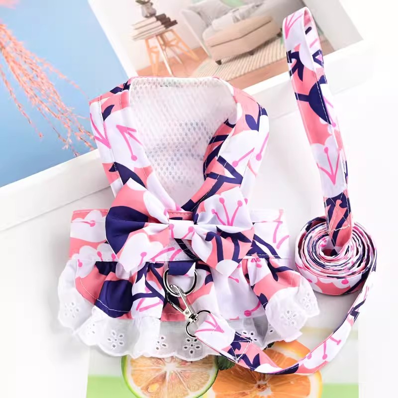 Princess style Pet Harness Dress with Leash