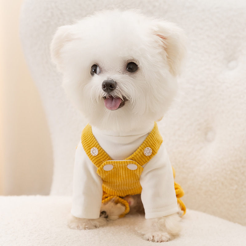 Adorable Bear shaped Pet Corduroy Warm Suspenders for Winter
