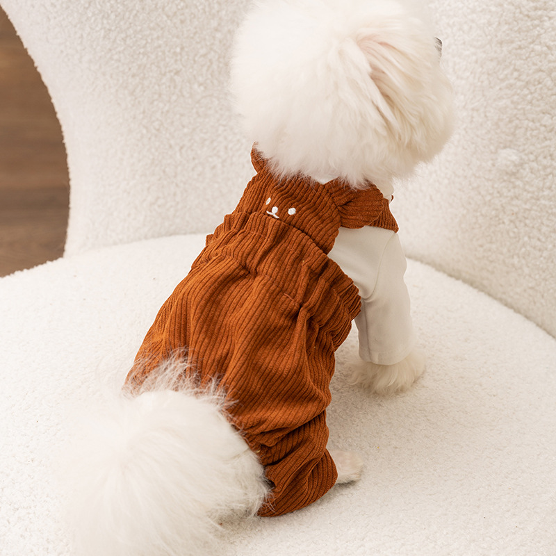 Adorable Bear shaped Pet Corduroy Warm Suspenders for Winter