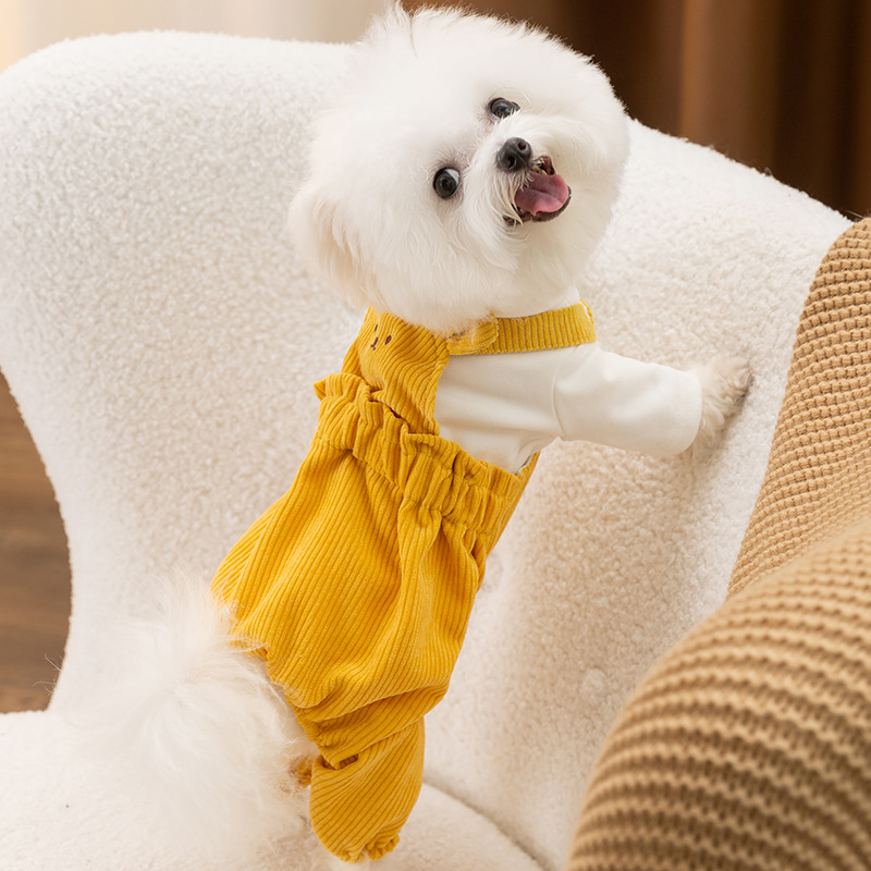 Adorable Bear shaped Pet Corduroy Warm Suspenders for Winter