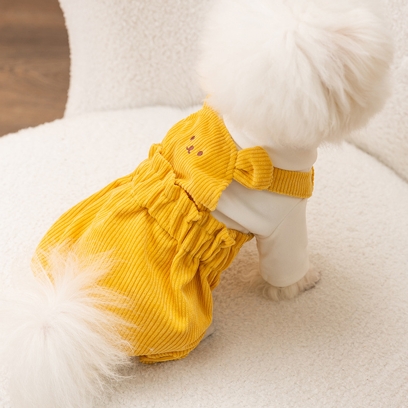 Adorable Bear shaped Pet Corduroy Warm Suspenders for Winter
