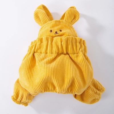 Adorable Bear shaped Pet Corduroy Warm Suspenders for Winter 01
