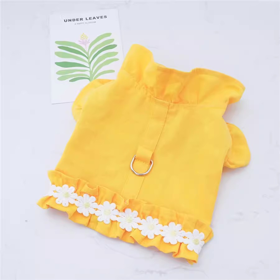Pet Summer Denim Chest Harness Dress with Leash Ring