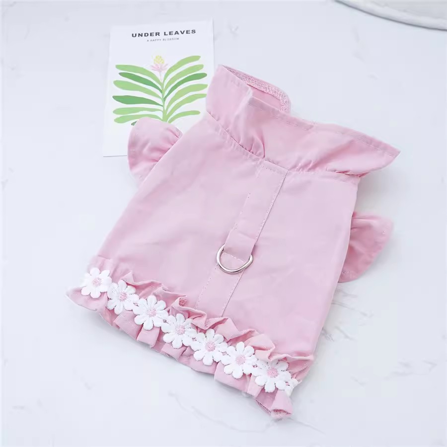 Pet Summer Denim Chest Harness Dress with Leash Ring