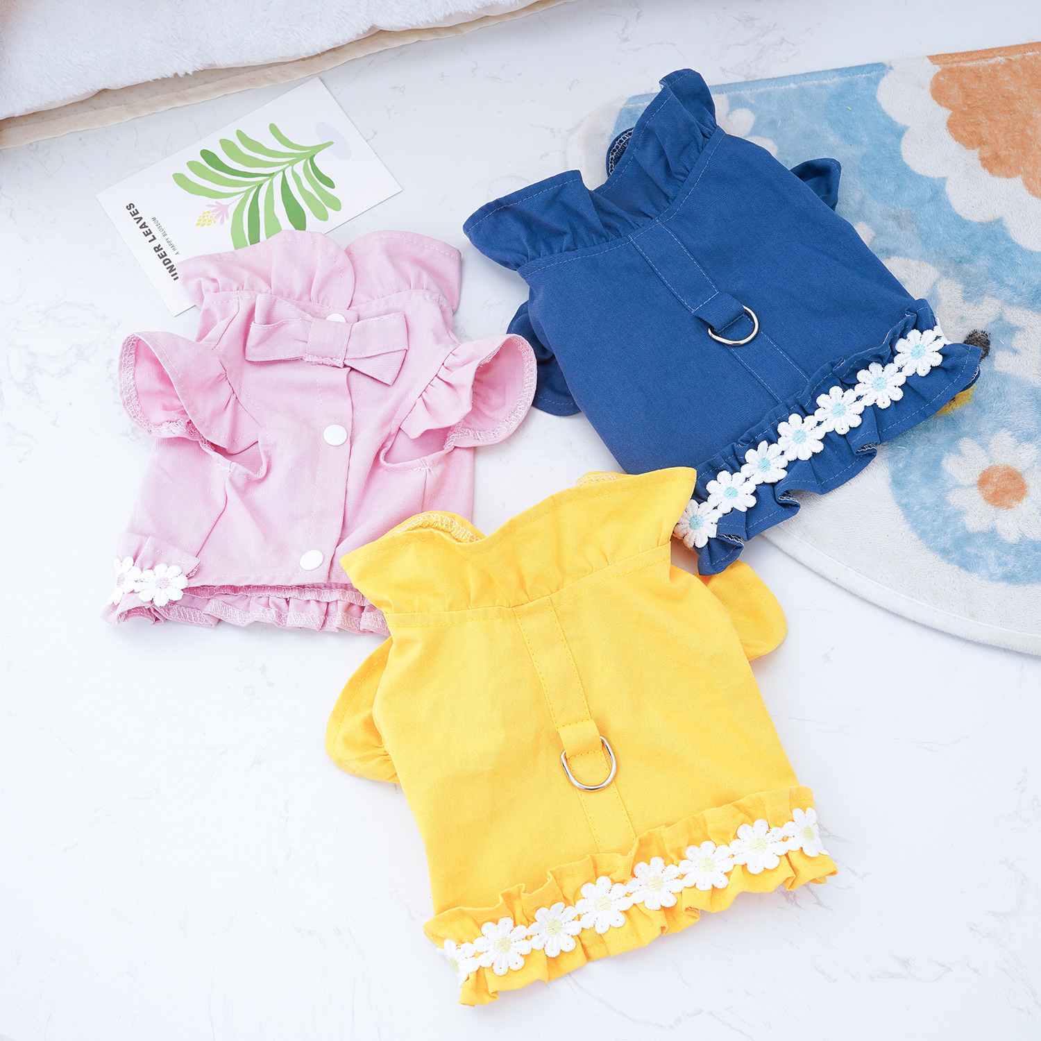 Pet Summer Denim Chest Harness Dress with Leash Ring