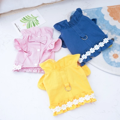 Pet Summer Denim Chest Harness Dress with Leash Ring 01