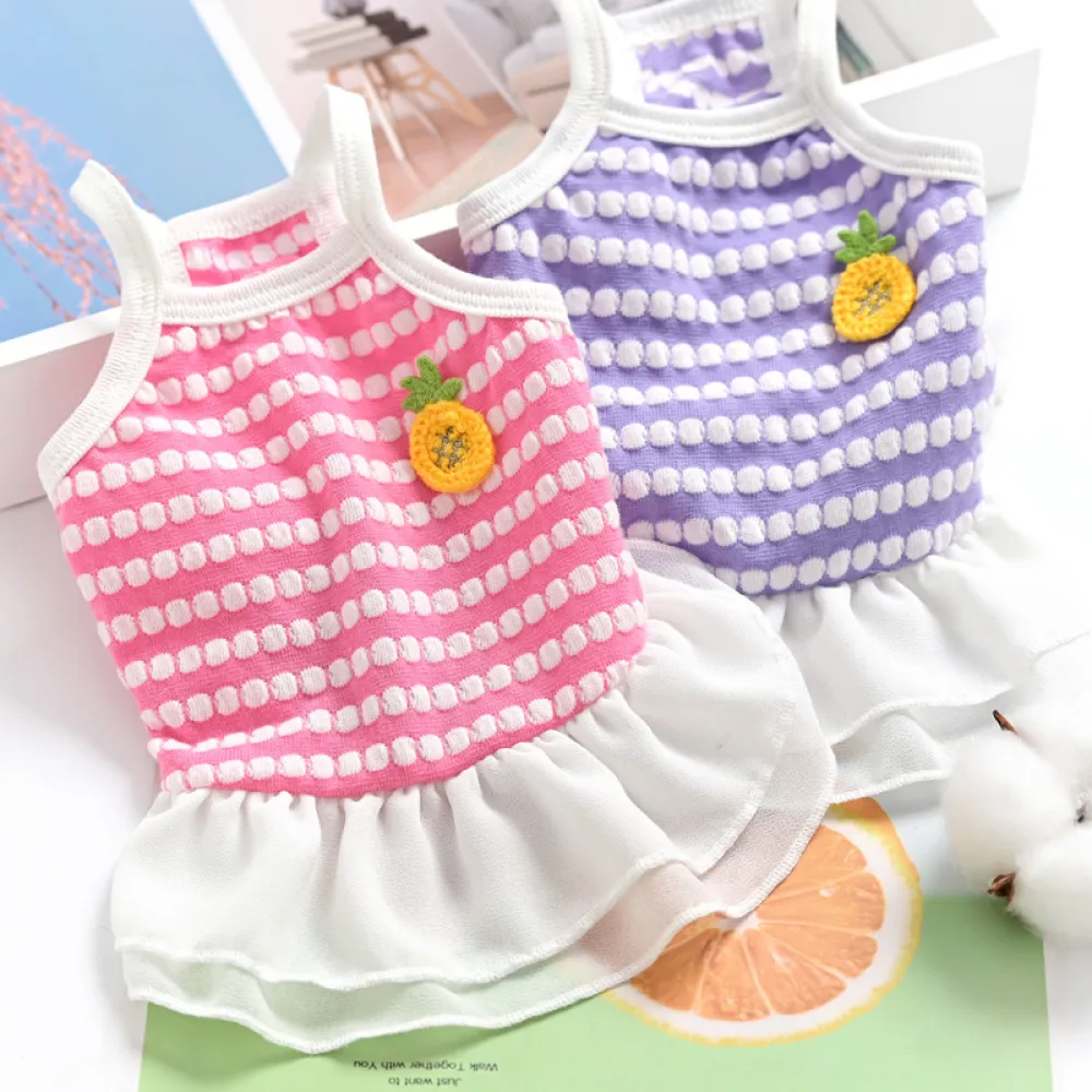 Sweet Polka Dot Pet Dress with Pineapple Charm