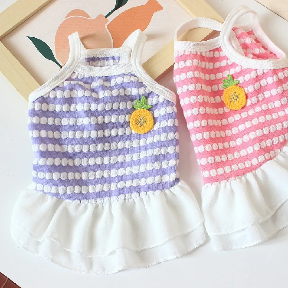 Sweet Polka Dot Pet Dress with Pineapple Charm