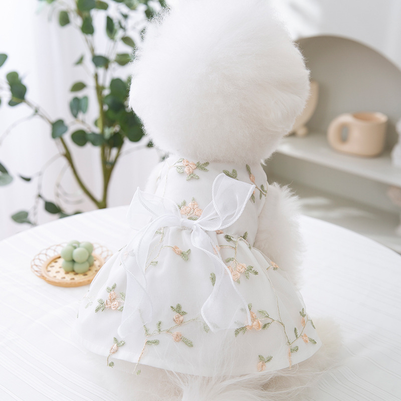 Pet Floral Princess Dress with Bow Summer Thin