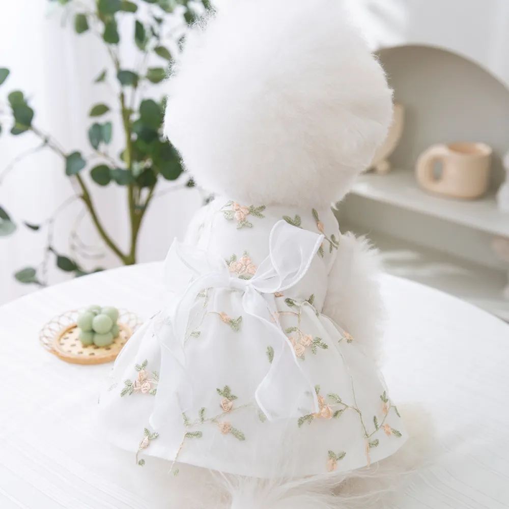Pet Floral Princess Dress with Bow Summer Thin