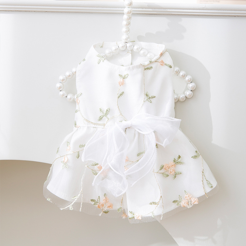 Pet Floral Princess Dress with Bow Summer Thin