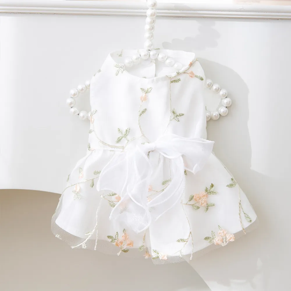 Pet Floral Princess Dress with Bow Summer Thin