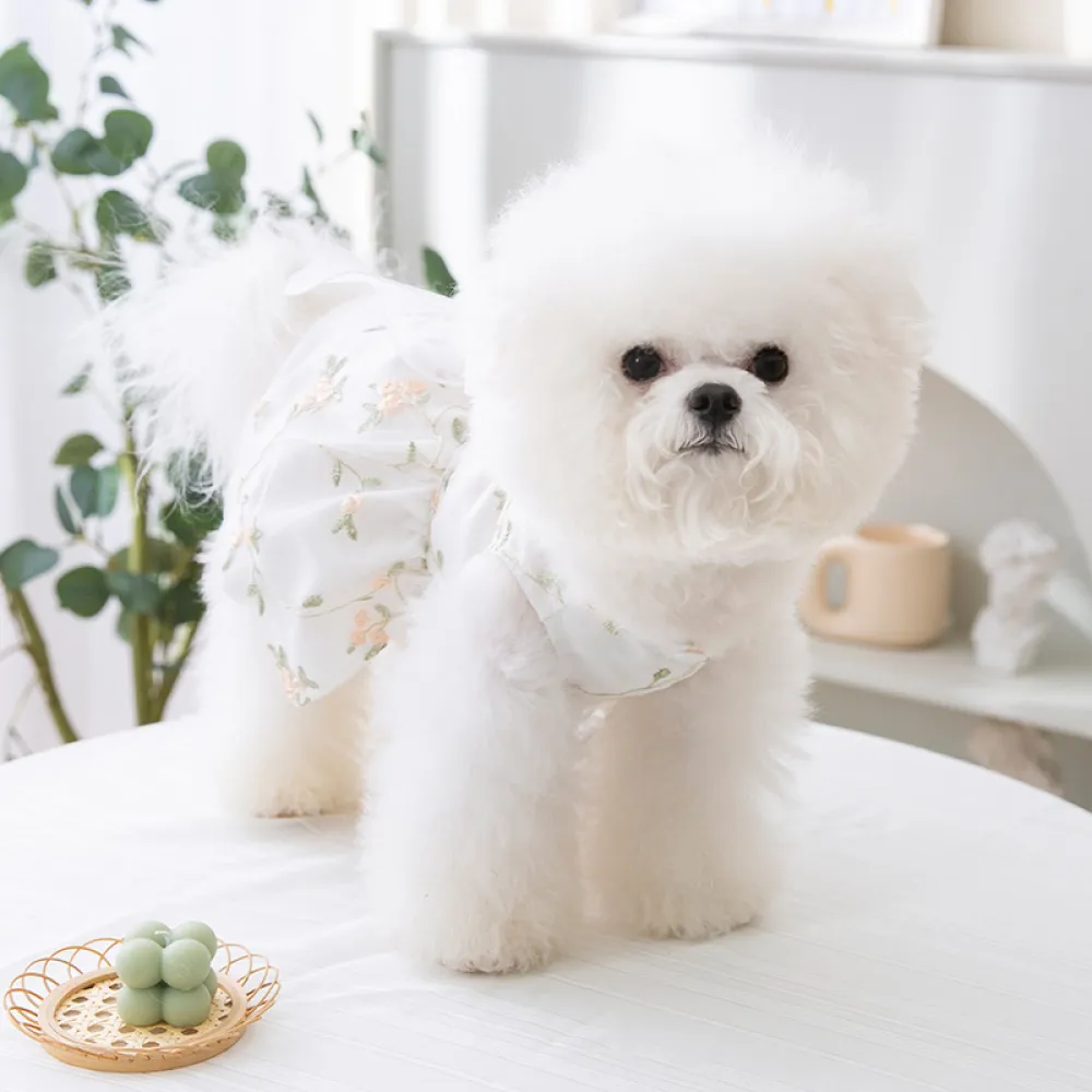 Pet Floral Princess Dress with Bow Summer Thin