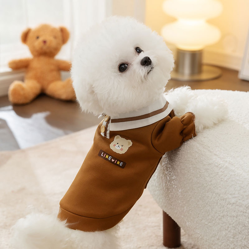 Autumn Pet Cartoon Bear Polo Collar Slim Hoodie