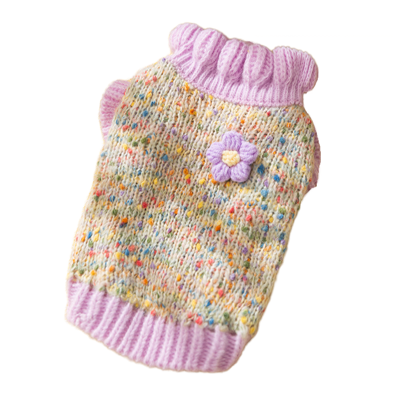 Cozy Pet Winter Knit Sweater with Floral Accents