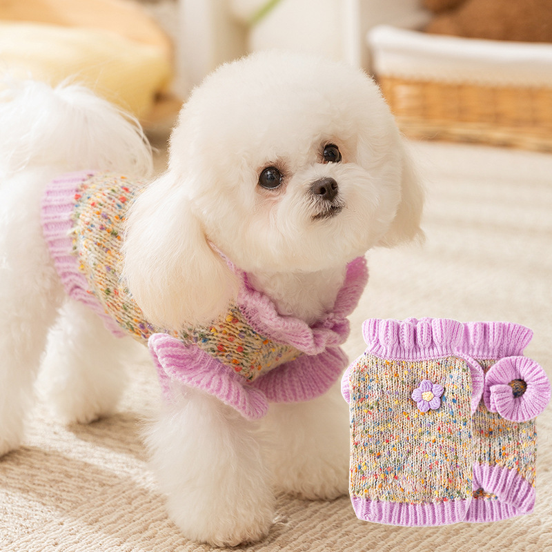Cozy Pet Winter Knit Sweater with Floral Accents