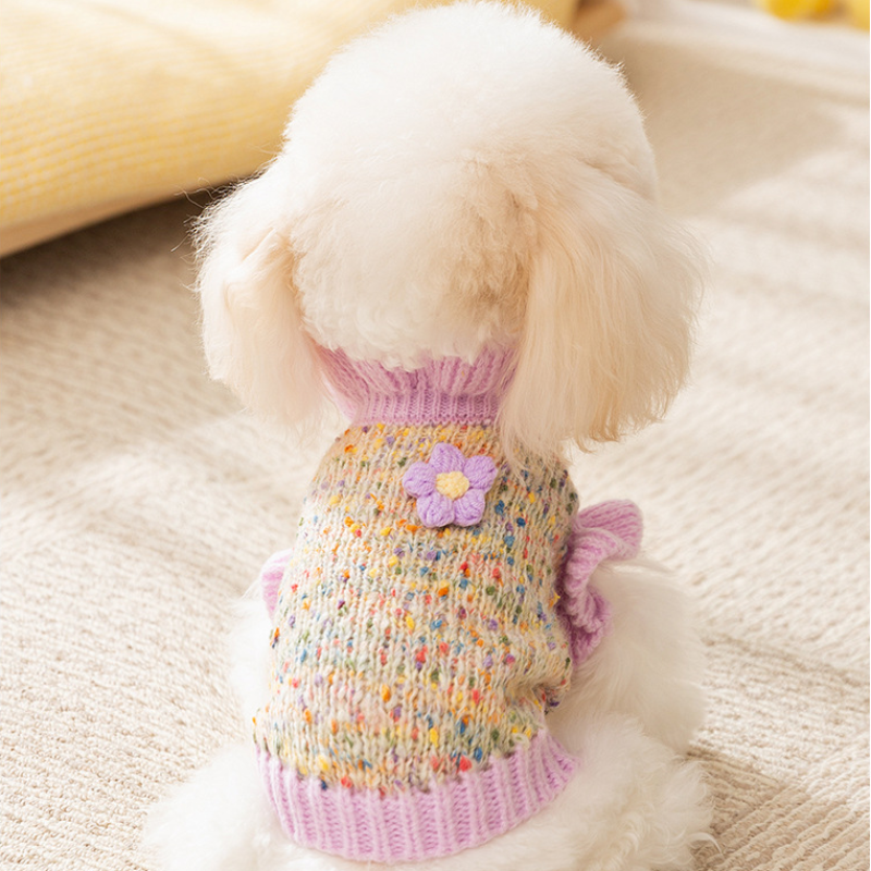 Cozy Pet Winter Knit Sweater with Floral Accents