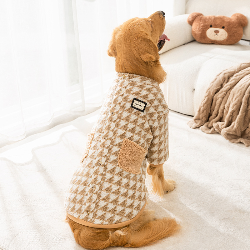 Winter Houndstooth Pocket Embroidery Warm Coat