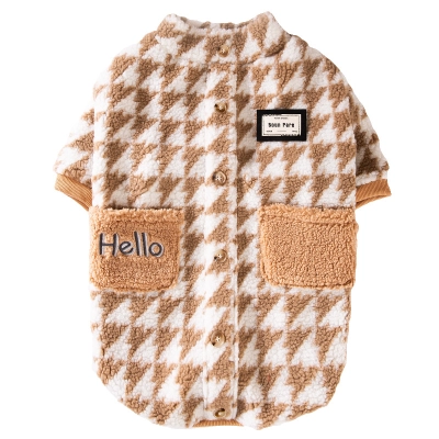 Winter Houndstooth Pocket Embroidery Warm Coat 01